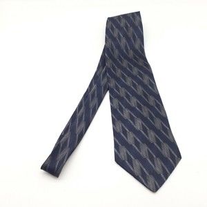 Alexander Lloyd Necktie 100% Silk Navy Blue Silver Geometric USA Made Formal